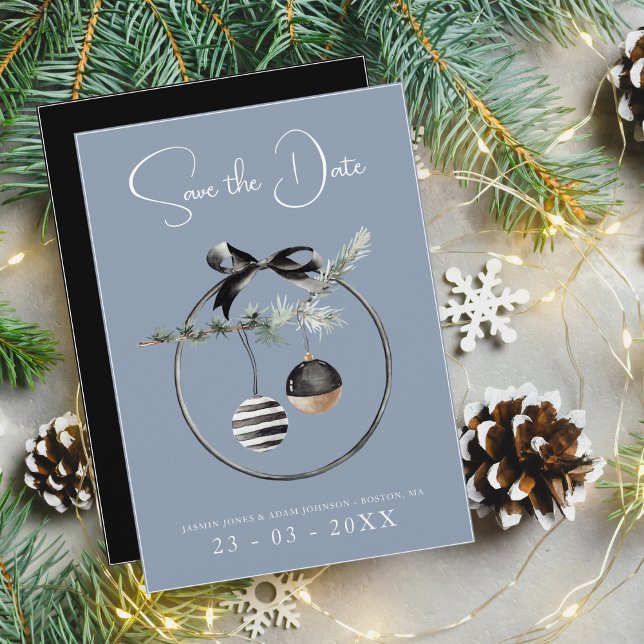 Dusty Blue und Black Christmas Baubles Save The Date (Von Creator hochgeladen)