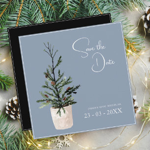 Dusty Blue und Black Christmas Tree Wedding Save The Date