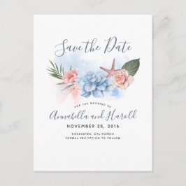 Dusty Blue und Blush Beach Save the Date Ankündigungspostkarte