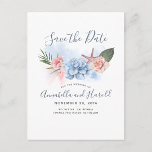 Dusty Blue und Blush Beach Save the Date Ankündigungspostkarte
