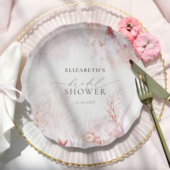 Dusty Blue und Blush Pink Flora Brautparty Pappteller (Von Creator hochgeladen)