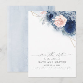 Dusty Blue und Blush Pink Floral Save the Date Ankündigung