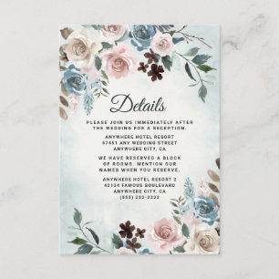 Dusty Blue und Blush Pink Mauve Floral Wedding Begleitkarte