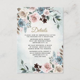 Dusty Blue und Blush Pink Mauve Floral Wedding Begleitkarte