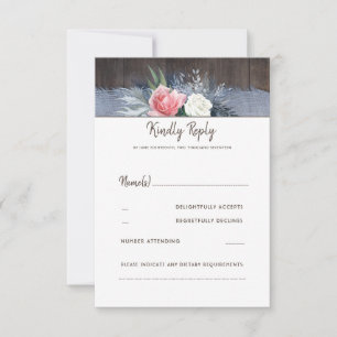 Dusty Blue und Blush Rustic Country Wedding UAWG RSVP Karte