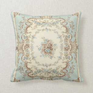 Dusty Blue und Brown Floral Oriental Kissen