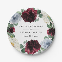 Dusty Blue und Burgund Cranberry Fall Event Pappteller