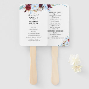 Dusty Blue und Burgund Floral Wedding Program Fächer