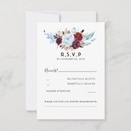 Dusty Blue und Burgund Floral Wedding RSVP Karte
