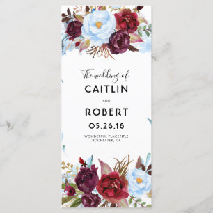 Dusty Blue und Burgund Floral Weddings Programme