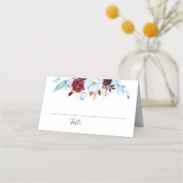 Dusty Blue und Burgund Red Blume Platzkarte