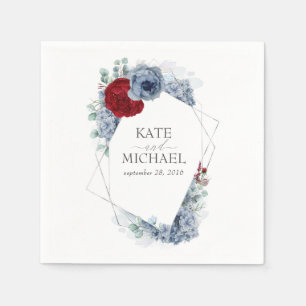 Dusty Blue und Burgund Red Blume Wedding Serviette