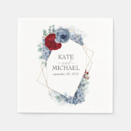 Dusty Blue und Burgund Red Blume Wedding Serviette