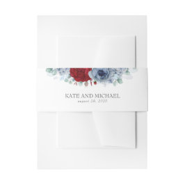 Dusty Blue und Burgund Red Floral Wedding Einladungsbanderole