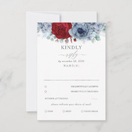 Dusty Blue und Burgund Red Floral Wedding RSVP Karte