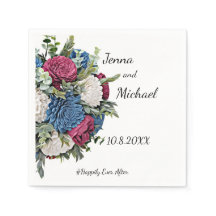Dusty Blue und Burgundy Floral Napkin