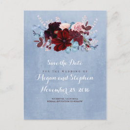 Dusty Blue und Burgundy Save the Date Ankündigungspostkarte