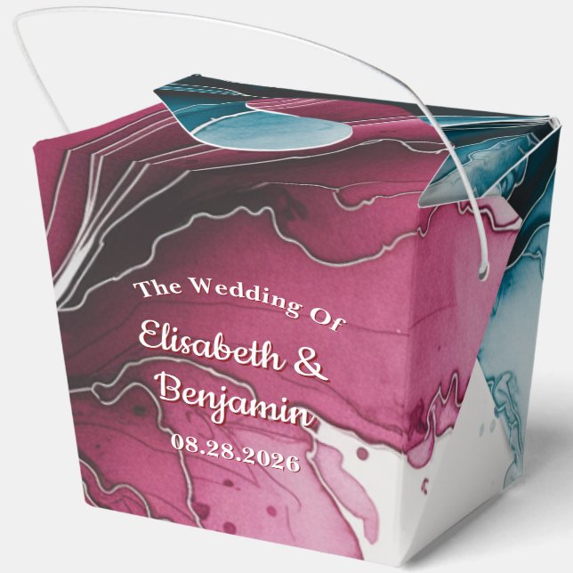 Dusty Blue und Burgundy Swirl Wedding Geschenkschachtel (Rückseite)