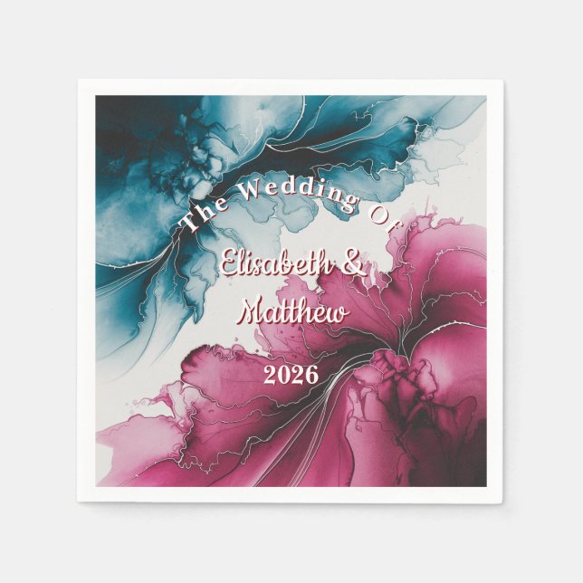 Dusty Blue und Burgundy Swirl Wedding Serviette (Vorderseite)