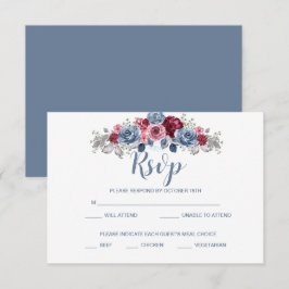 Dusty Blue und Burgundy Wedding RSVP Enclosure Karte