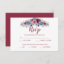 Dusty Blue und Burgundy Wedding RSVP Enclosure