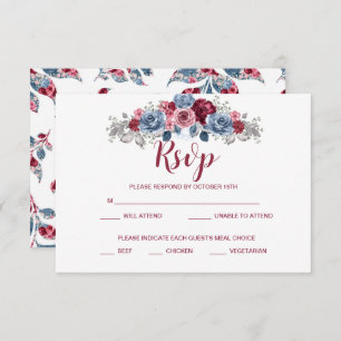 Dusty Blue und Burgundy Wedding RSVP Enclosure Save The Date