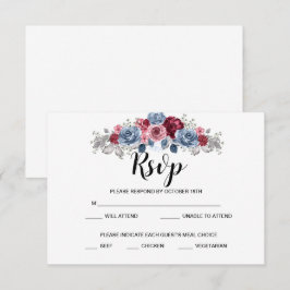 Dusty Blue und Burgundy Wedding RSVP Karte