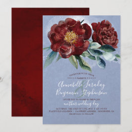 Dusty Blue und Cranberry Burgundy Red Wedding Einladung