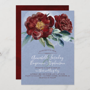 Dusty Blue und Cranberry Burgundy Red Wedding Einladung