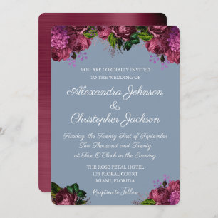 Dusty Blue und Cranberry Burgundy Wedding Einladung