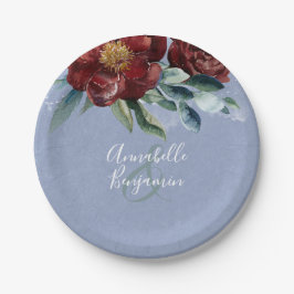 Dusty Blue und Cranberry Burgundy Wedding Pappteller