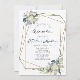 Dusty Blue und Cream Floral Quinceañera Geburtstag Einladung