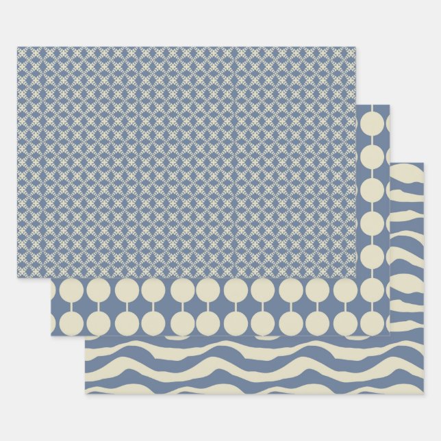 Dusty Blue und Cream Muster of Christmas Geschenkpapier Set (Set)