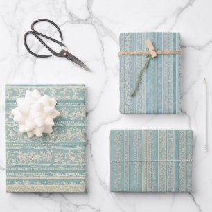 Dusty Blue und Cream Striping Geschenkpapier Set