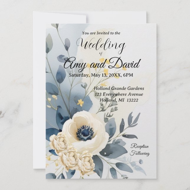 Dusty Blue und Creme Wedding Einladung (Vorderseite)