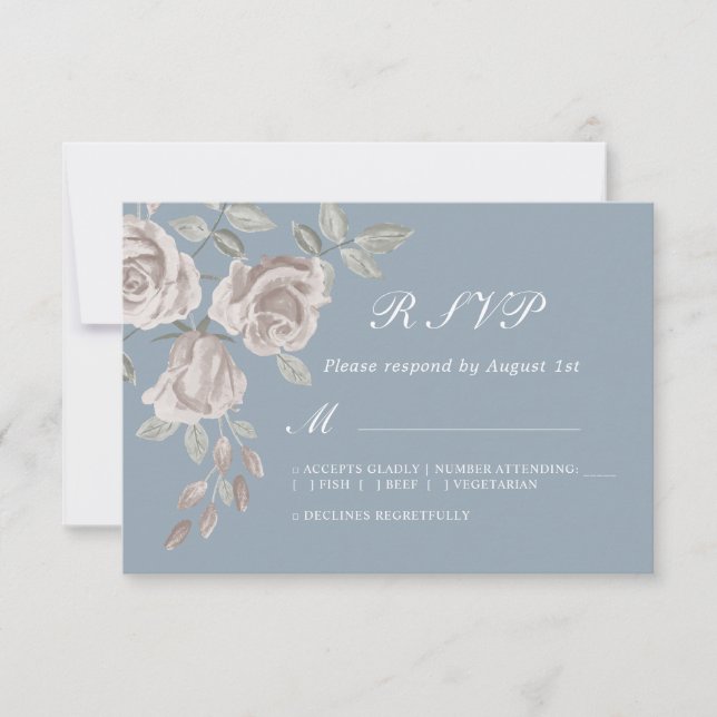 Dusty Blue und Dusty Rose Wasserfarbenhochzeit RSVP Karte (Vorderseite)