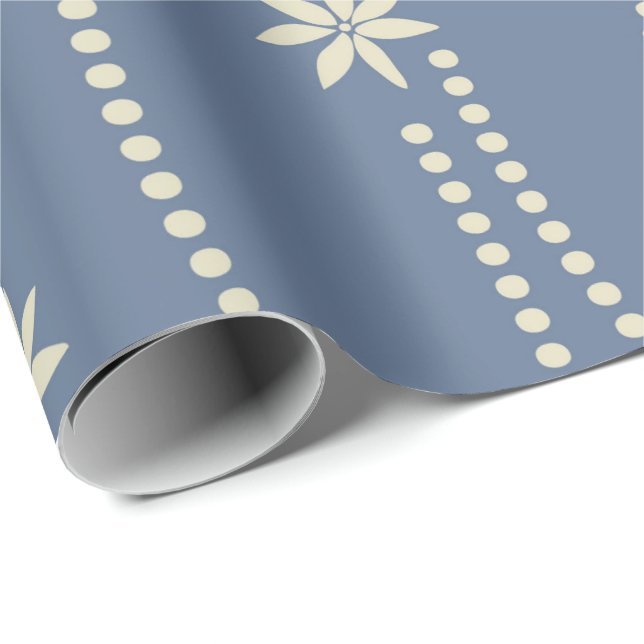 Dusty Blue und Elfenbeinküste Weihnachten Blume Geschenkpapier (Rolleneckpunkt)