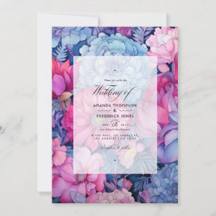 Dusty Blue und Fuchsia Floral Wedding Einladung