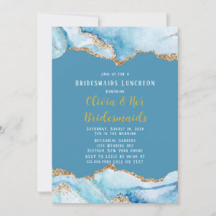 Dusty Blue und Gold Agate Bridesmaids Luncheon Einladung