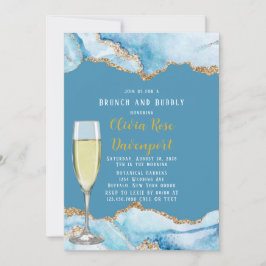 Dusty Blue und Gold Agate Brunch und Bubbly Einladung