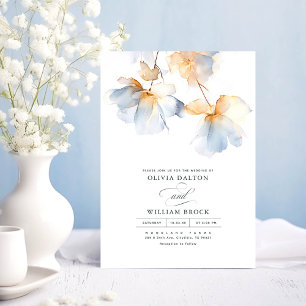 Dusty Blue und Gold Blume Minimalistisch Hochzeit Einladung