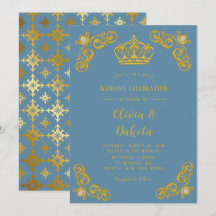 Dusty blue und Gold Crown Damask Royal Wedding