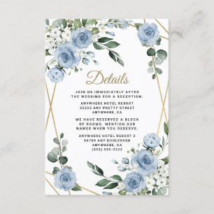 Dusty Blue und Gold Elegante Rustikale Hochzeit Begleitkarte