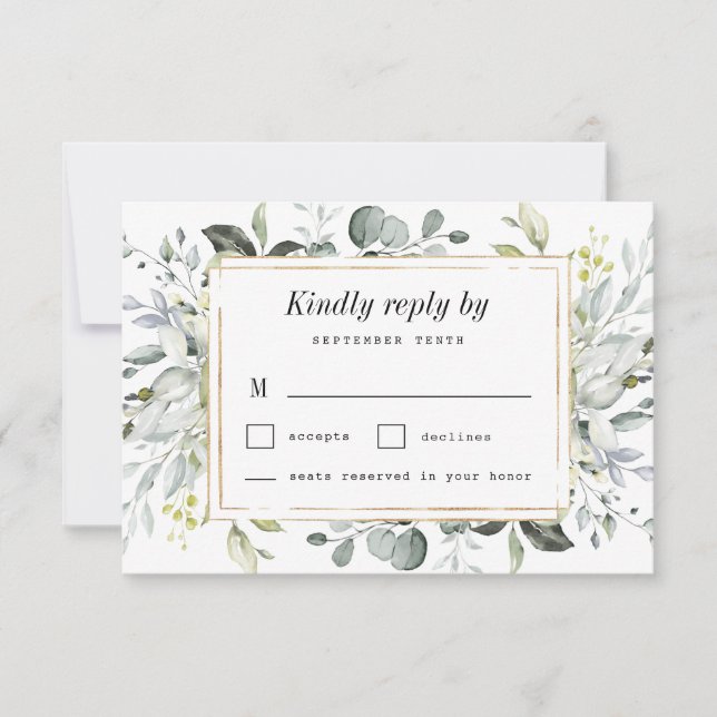 Dusty Blue und Gold Elegante Rustikale Hochzeit mi RSVP Karte (Vorderseite)
