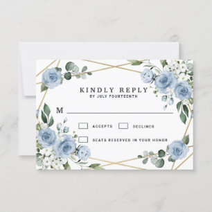 Dusty Blue und Gold Elegante Rustikale Hochzeit RSVP Karte