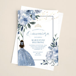 Dusty Blue und Gold Floral Quinceañera Einladung