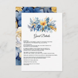 Dusty Blue und Gold Floral Wedding Guest Details Begleitkarte