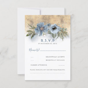Dusty Blue und Gold Glitzer Boho Wedding RSVP