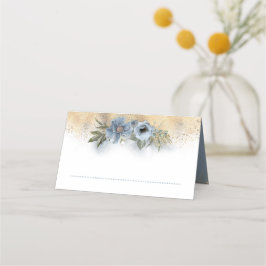Dusty Blue und Gold Glitzer Floral Wedding Platzkarte