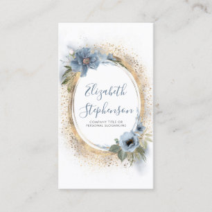 Dusty Blue und Gold Glitzer Moderner Blumenchic Visitenkarte